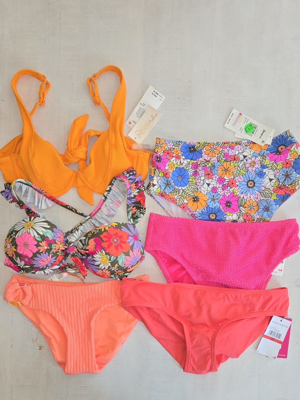 RAISINS Bright Bikini Set - Orange & Floral + Mixed and Match Separates NWT